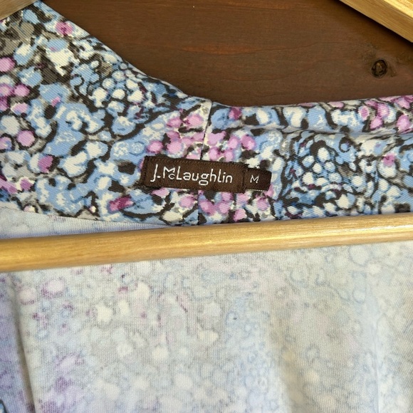 J. McLaughlin Blue and Purple Faux Wrap Patterned Top Size M - Picture 3 of 3